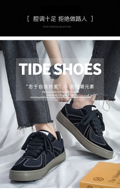 Douchuan Thick-Soled Moral Training Shoes for Men 2025 Summer New Breathable Canvas Shoes for Men Versatile White Shoes Casual Sneakers for Men