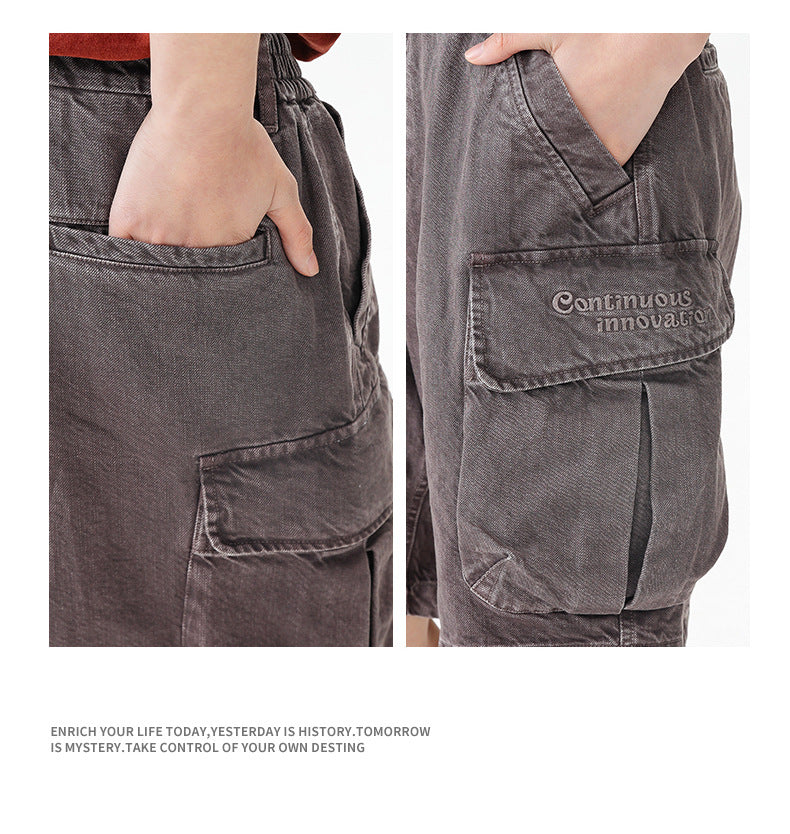 Black Fleet American-Style Shorts Men's Summer Workwear Six-Point Pants Multi-Pocket Loose Casual Couple Style Retro Heavyweight