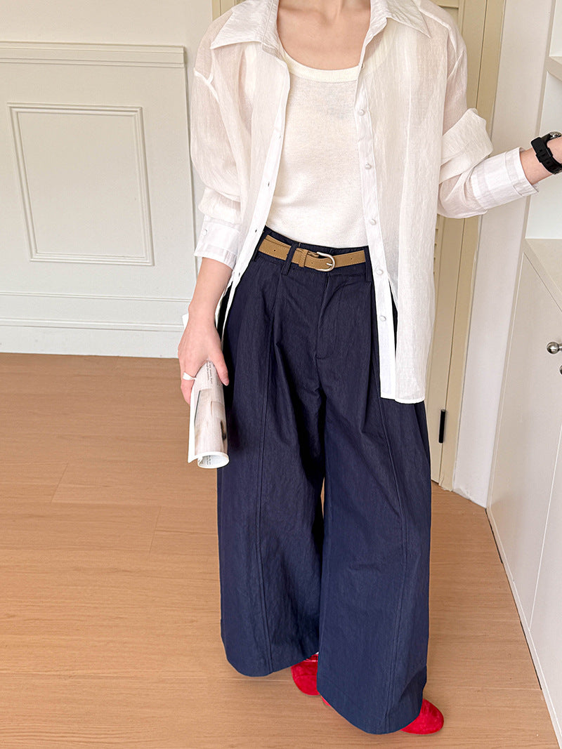 Juzhi Spring New Korean Style Washing Tooling Straight Tube Commuter High Waist Slimming Wide Leg Pants 8058