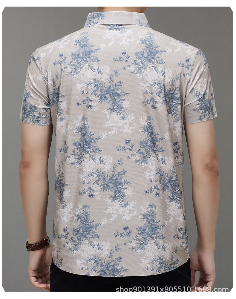 Men's Short-sleeved Shirt 2025 New Spring and Summer Ice Shirt Men's Jacquard Traceless All-match Shirt Men's Short-sleeved Shirt