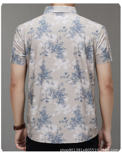 Men's Short-sleeved Shirt 2025 New Spring and Summer Ice Shirt Men's Jacquard Traceless All-match Shirt Men's Short-sleeved Shirt