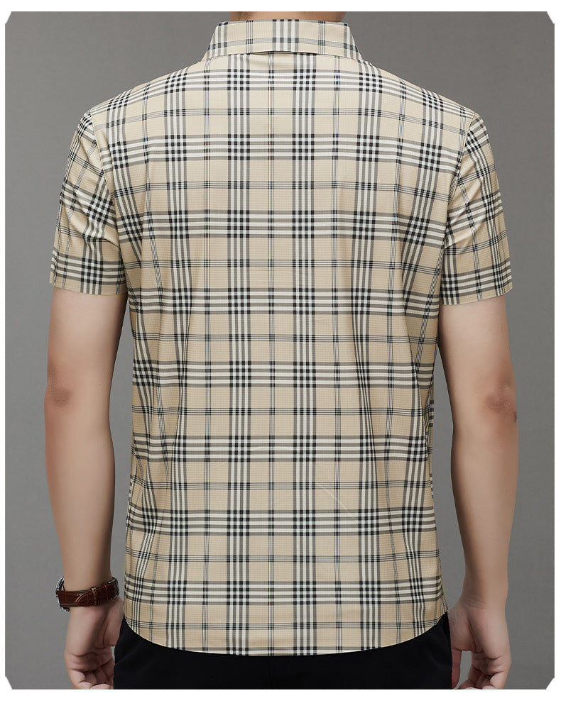 Men's Short-sleeved Shirt Summer Non-marking Non-ironing Youth Short-sleeved Shirt Men's Fashion Plaid Casual Shirt Men's Short-sleeved Shirt