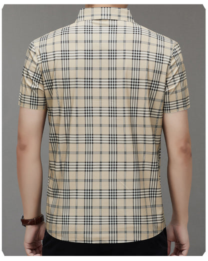 Men's Short-sleeved Shirt Summer Non-marking Non-ironing Youth Short-sleeved Shirt Men's Fashion Plaid Casual Shirt Men's Short-sleeved Shirt