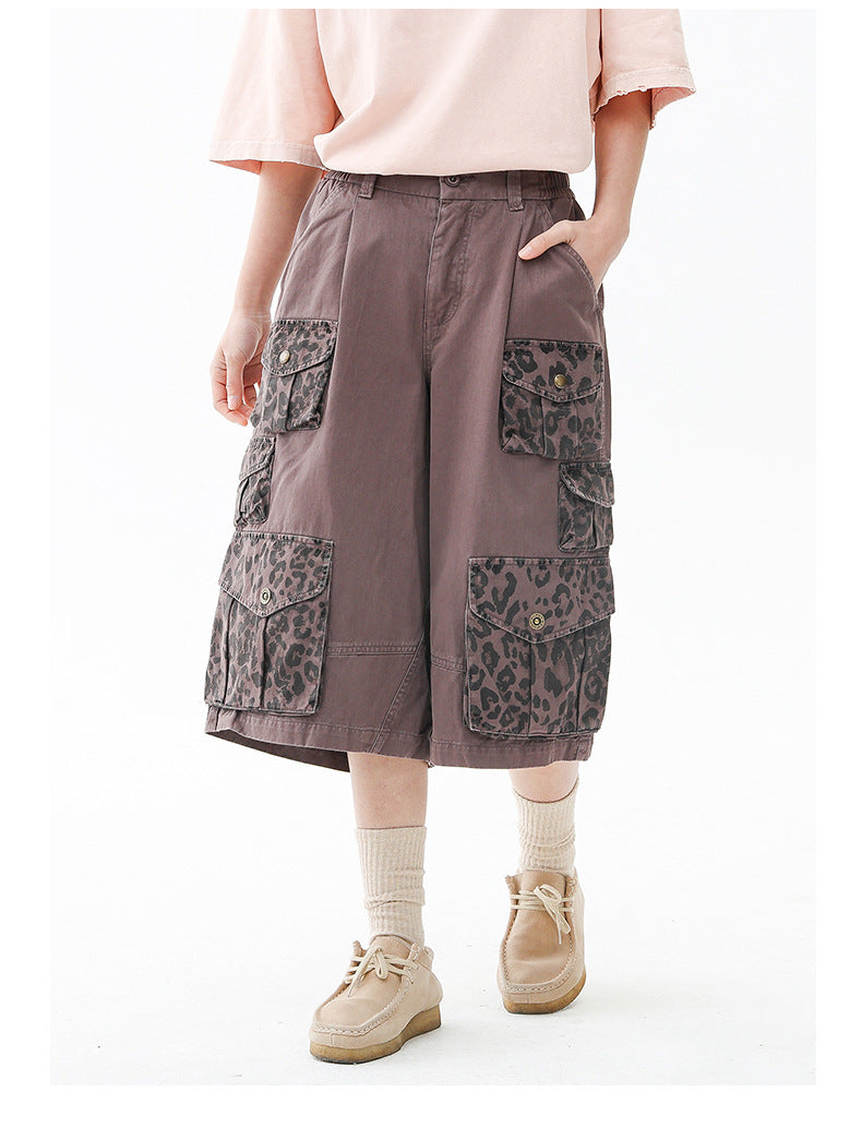 Black Fleet Retro Washed Solid Color Workwear Capri Pants Unisex Versatile Fashion Everyday Pants Trendy Straight-Leg