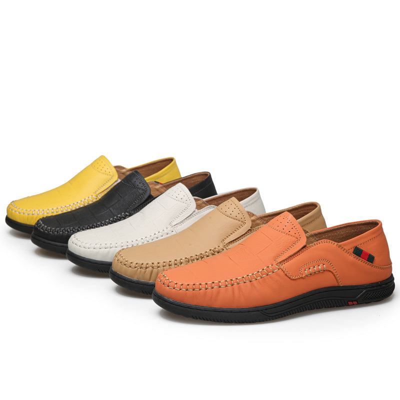 Cross-Border Large Size 46 Casual Leather Shoes for Men, Slip-On Slip-Ons, Soft-Soled Driving Shoes, Four-Season Cowhide Beanie Shoes for Men