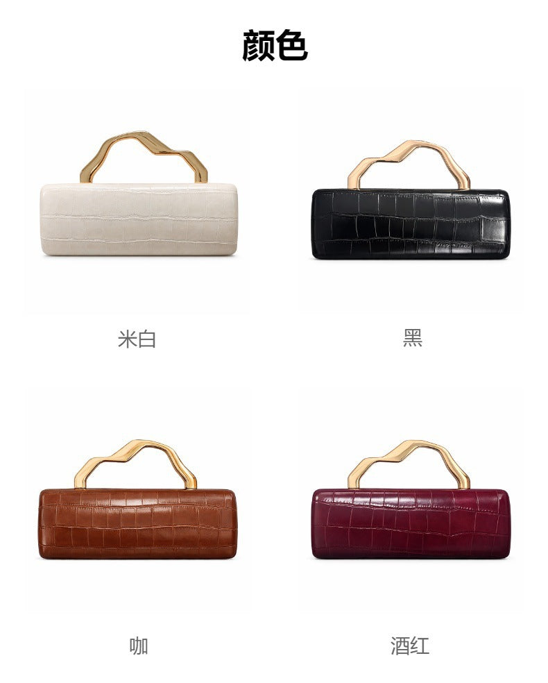 Luxury Burgundy Crocodile Pattern PU Evening Clutch with Gilded Shaped Handle for Ladies Fashionable Party Handbag