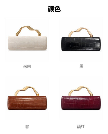 Luxury Burgundy Crocodile Pattern PU Evening Clutch with Gilded Shaped Handle for Ladies Fashionable Party Handbag