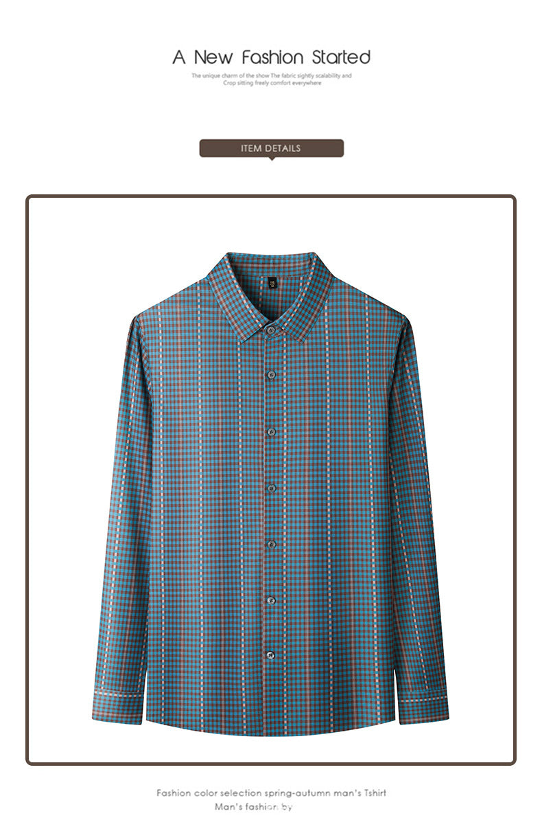 Spring and Autumn New Men's Shirt Cotton Plaid Business Casual Fashion Striped Non-Ironing Slim Long Sleeve Linen Shirt