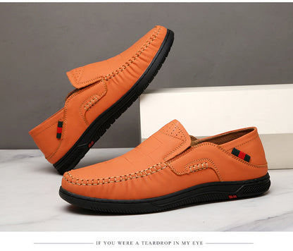 Cross-Border Large Size 46 Casual Leather Shoes for Men, Slip-On Slip-Ons, Soft-Soled Driving Shoes, Four-Season Cowhide Beanie Shoes for Men