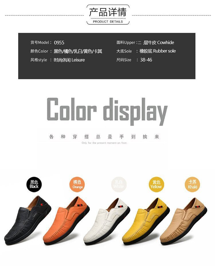 Cross-Border Large Size 46 Casual Leather Shoes for Men, Slip-On Slip-Ons, Soft-Soled Driving Shoes, Four-Season Cowhide Beanie Shoes for Men
