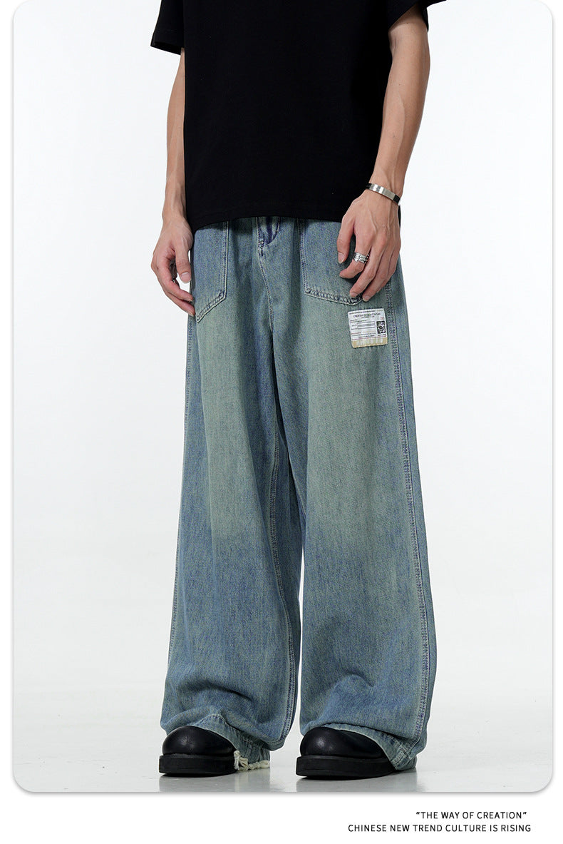 11Kn American Thin Blue Jeans for Men and Women with Adjustable Drawstring Trendy Stylish Straight Casual Wide Leg Slimming Look Pants