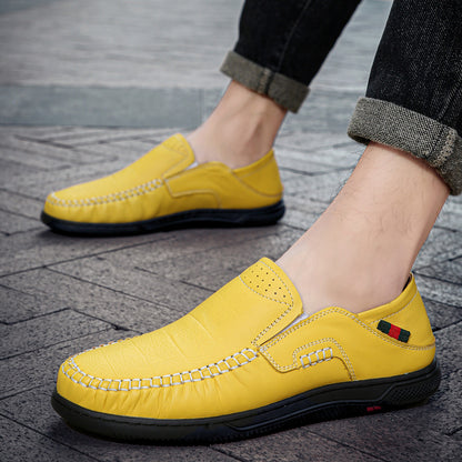 Cross-Border Large Size 46 Casual Leather Shoes for Men, Slip-On Slip-Ons, Soft-Soled Driving Shoes, Four-Season Cowhide Beanie Shoes for Men