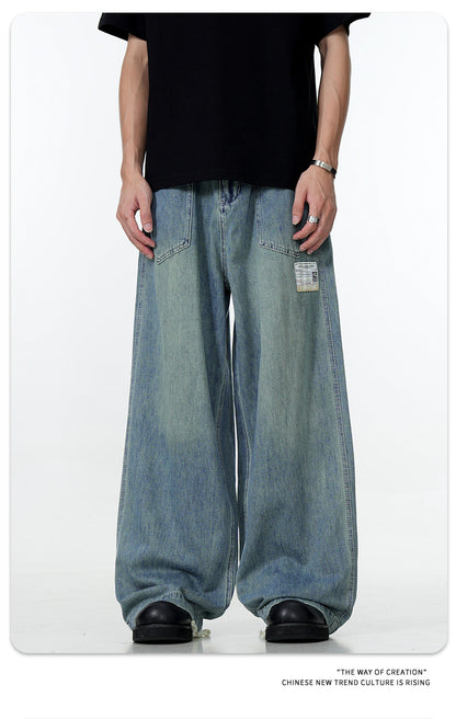 11Kn American Thin Blue Jeans for Men and Women with Adjustable Drawstring Trendy Stylish Straight Casual Wide Leg Slimming Look Pants