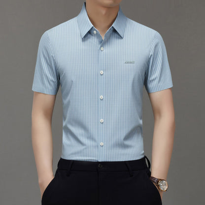 Summer High-end Jacquard Ice-feeling Non-ironing Mulberry Silk Short-sleeved Shirt Light Luxury High-end Business Shirt