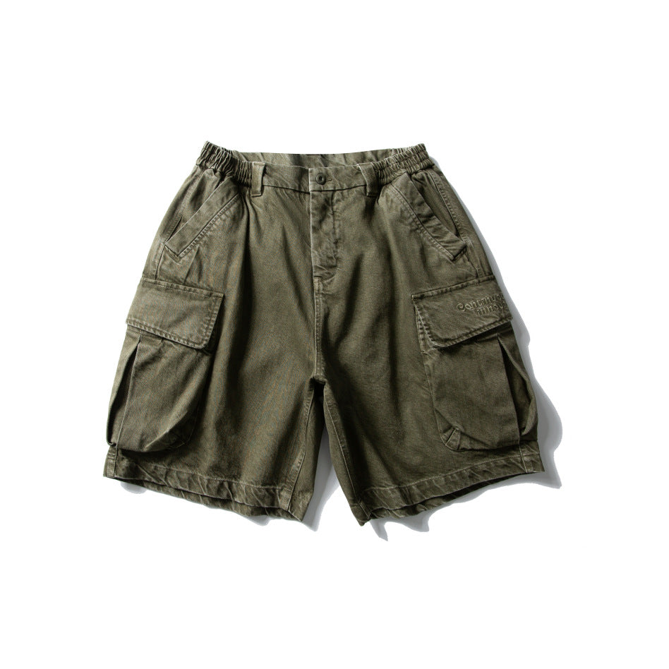 Black Fleet American-Style Shorts Men's Summer Workwear Six-Point Pants Multi-Pocket Loose Casual Couple Style Retro Heavyweight