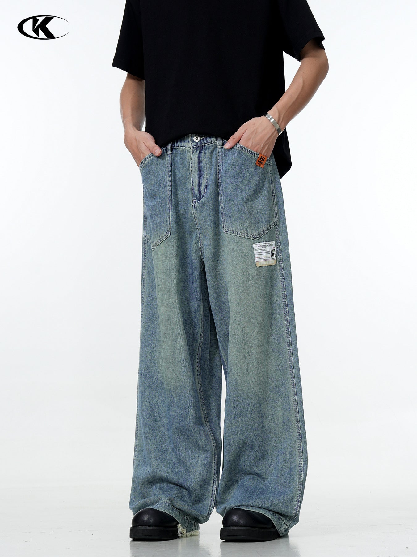 11Kn American Thin Blue Jeans for Men and Women with Adjustable Drawstring Trendy Stylish Straight Casual Wide Leg Slimming Look Pants