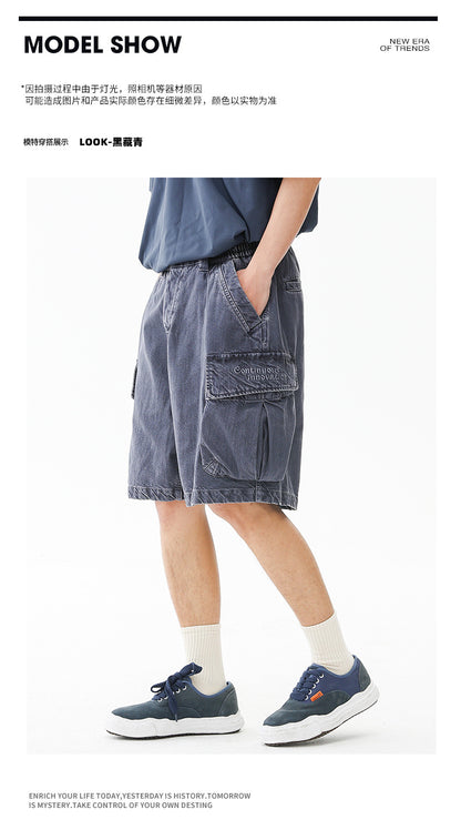 Black Fleet American-Style Shorts Men's Summer Workwear Six-Point Pants Multi-Pocket Loose Casual Couple Style Retro Heavyweight