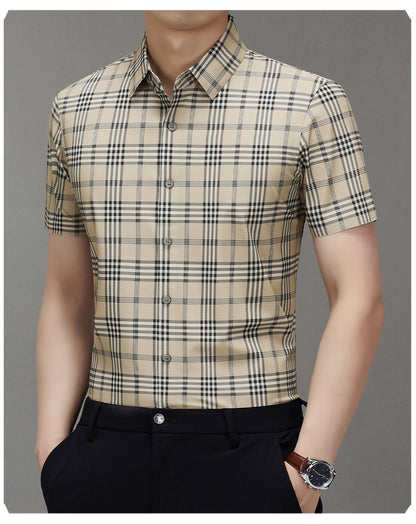Men's Short-sleeved Shirt Summer Non-marking Non-ironing Youth Short-sleeved Shirt Men's Fashion Plaid Casual Shirt Men's Short-sleeved Shirt