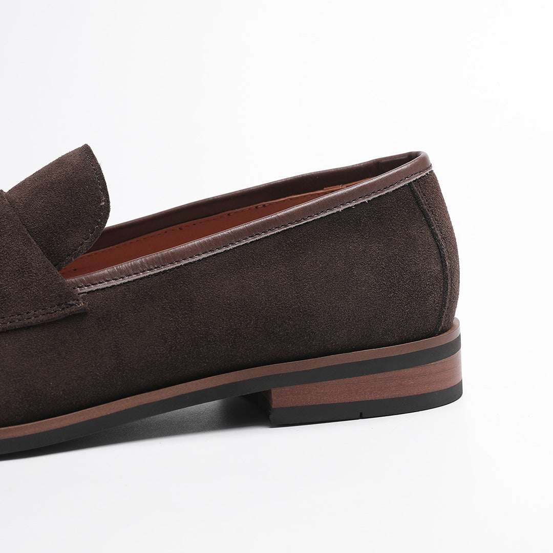 Elegant Gentleman British Retro Handmade Nubuck Leather Slip-On Tassel Loafers for Men, Lazy Casual Beanie Shoes for Men