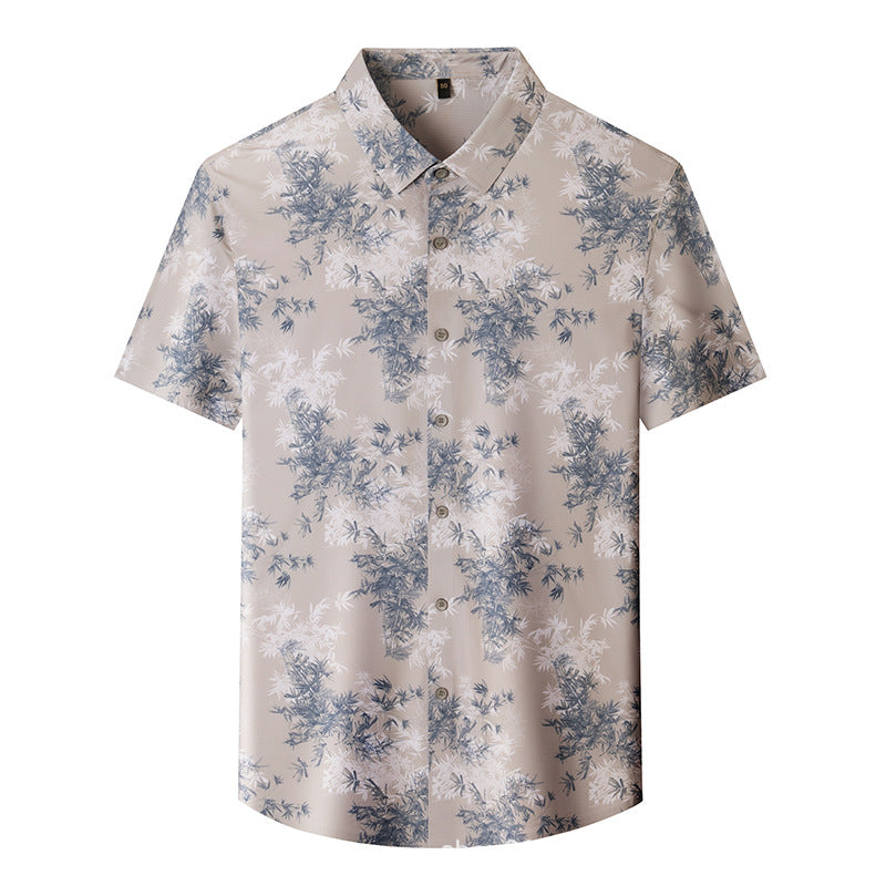 Men's Short-sleeved Shirt 2025 New Spring and Summer Ice Shirt Men's Jacquard Traceless All-match Shirt Men's Short-sleeved Shirt