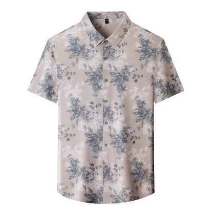 Men's Short-sleeved Shirt 2025 New Spring and Summer Ice Shirt Men's Jacquard Traceless All-match Shirt Men's Short-sleeved Shirt