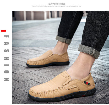 Cross-Border Large Size 46 Casual Leather Shoes for Men, Slip-On Slip-Ons, Soft-Soled Driving Shoes, Four-Season Cowhide Beanie Shoes for Men