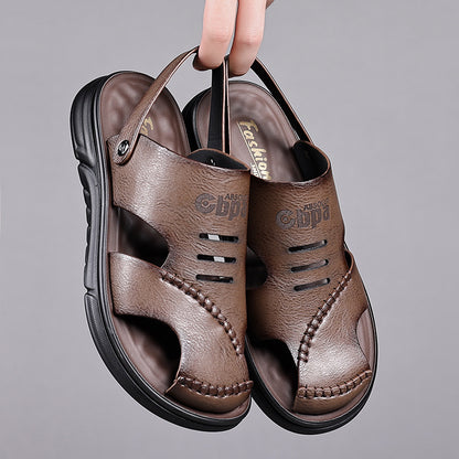 Genuine Leather Toe-Toe Sandals for Men, New Summer Style, Breathable Casual Men's Sandals, Soft Surface Beach Shoes for Men