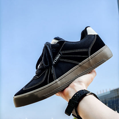 Douchuan Thick-Soled Moral Training Shoes for Men 2025 Summer New Breathable Canvas Shoes for Men Versatile White Shoes Casual Sneakers for Men