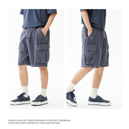 Black Fleet American-Style Shorts Men's Summer Workwear Six-Point Pants Multi-Pocket Loose Casual Couple Style Retro Heavyweight