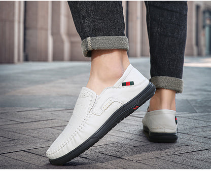 Cross-Border Large Size 46 Casual Leather Shoes for Men, Slip-On Slip-Ons, Soft-Soled Driving Shoes, Four-Season Cowhide Beanie Shoes for Men