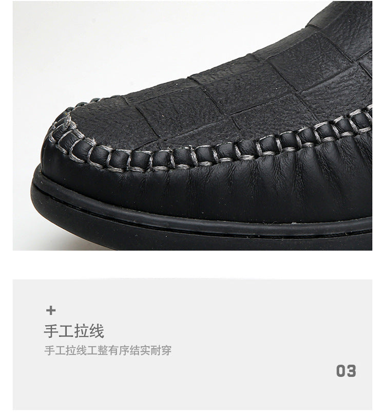 Cross-Border Large Size 46 Casual Leather Shoes for Men, Slip-On Slip-Ons, Soft-Soled Driving Shoes, Four-Season Cowhide Beanie Shoes for Men