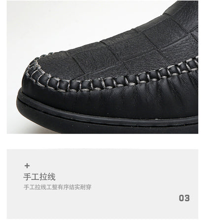 Cross-Border Large Size 46 Casual Leather Shoes for Men, Slip-On Slip-Ons, Soft-Soled Driving Shoes, Four-Season Cowhide Beanie Shoes for Men