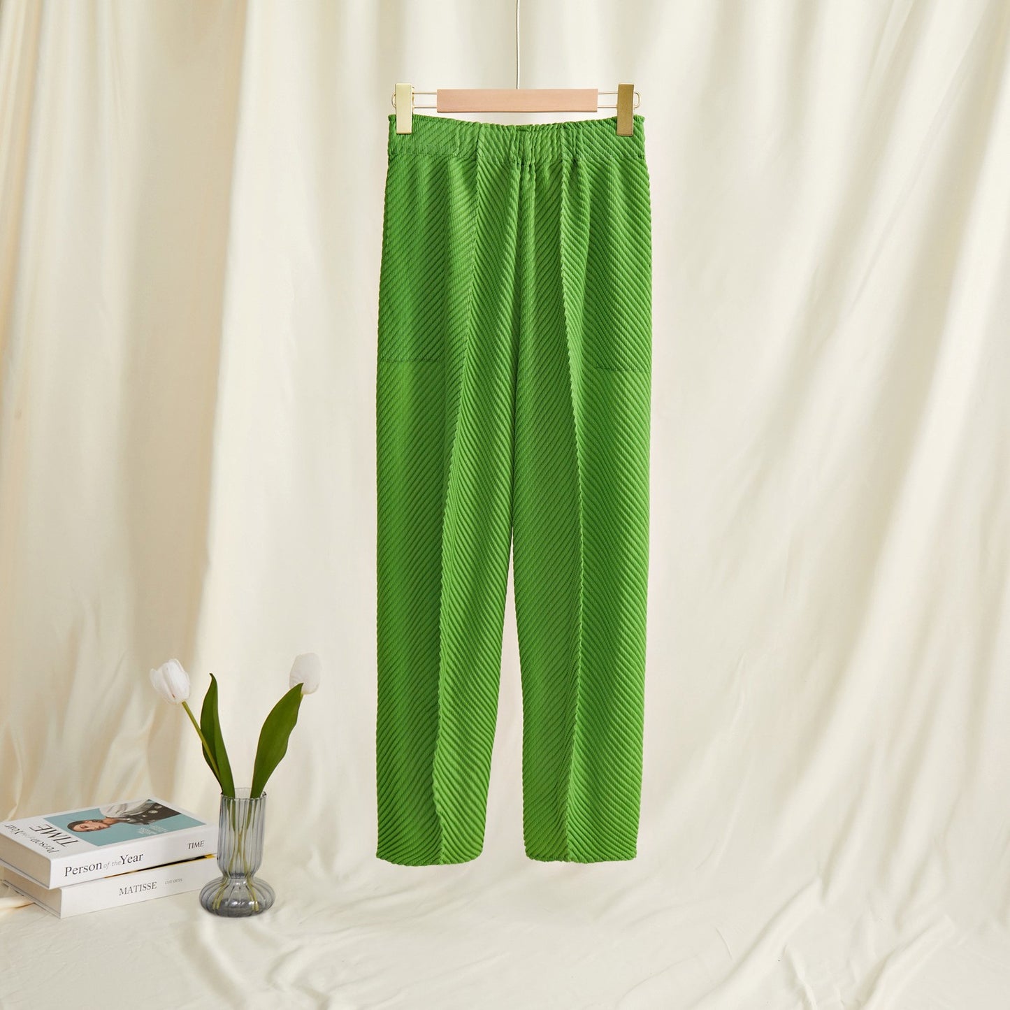 Textured Pleated Pants Women's Casual Pants Versatile Slimming Look Miyake New High-Waisted Straight Pants Narrow Version Women's Harem Pants