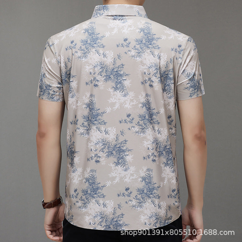 Men's Short-sleeved Shirt 2025 New Spring and Summer Ice Shirt Men's Jacquard Traceless All-match Shirt Men's Short-sleeved Shirt