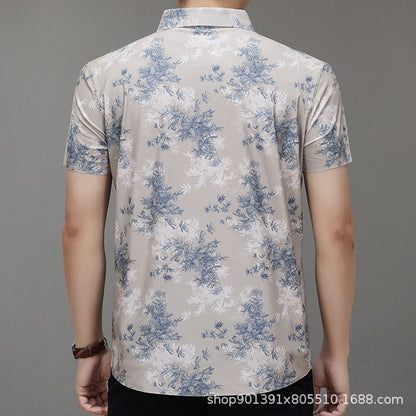 Men's Short-sleeved Shirt 2025 New Spring and Summer Ice Shirt Men's Jacquard Traceless All-match Shirt Men's Short-sleeved Shirt