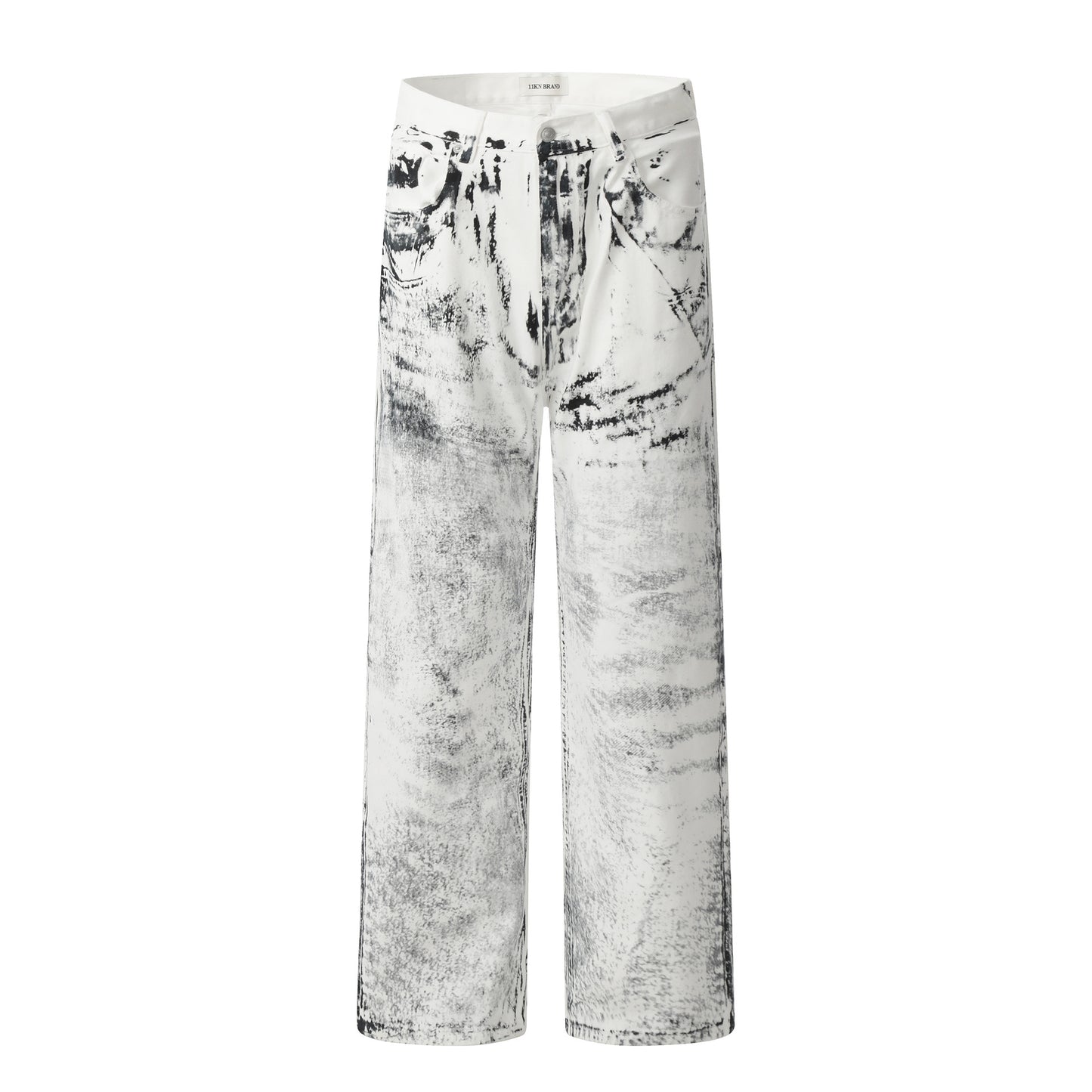 11Kn American Ink White Jeans for Men and Women Retro Splash Ink Personalized Design Dirty Dyed Straight Loose Wide Leg Pants