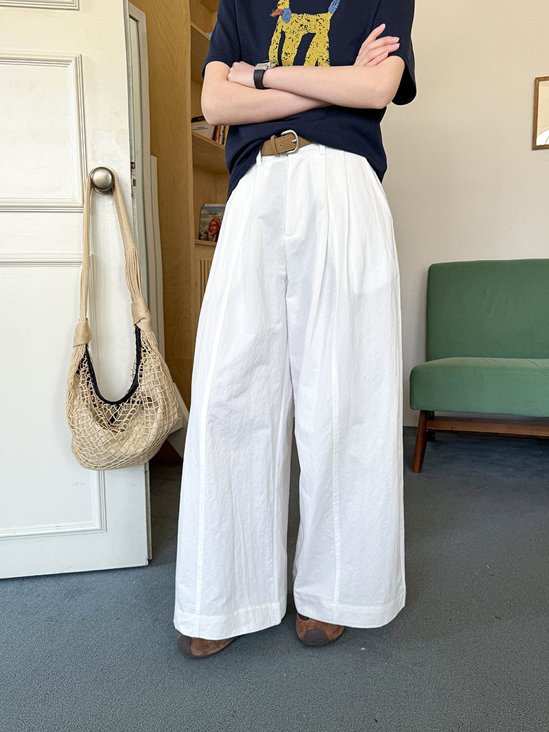Juzhi Spring New Korean Style Washing Tooling Straight Tube Commuter High Waist Slimming Wide Leg Pants 8058