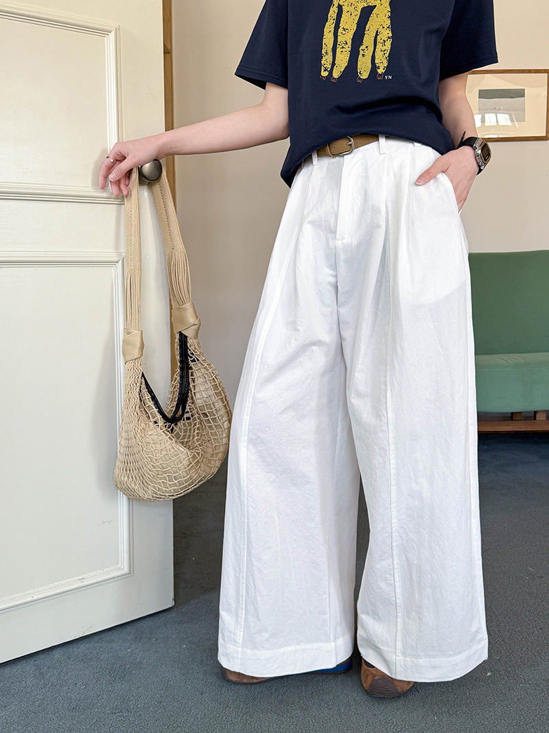 Juzhi Spring New Korean Style Washing Tooling Straight Tube Commuter High Waist Slimming Wide Leg Pants 8058