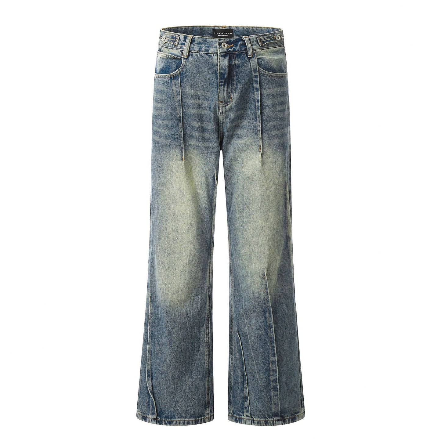 11Kn American Blue Jeans for Men and Women, Deconstructed Design, Retro Distressed Washed Straight Leg Trendy Loose Wide Leg Pants