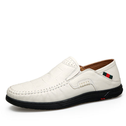 Cross-Border Large Size 46 Casual Leather Shoes for Men, Slip-On Slip-Ons, Soft-Soled Driving Shoes, Four-Season Cowhide Beanie Shoes for Men