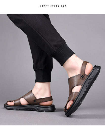 Genuine Leather Toe-Toe Sandals for Men, New Summer Style, Breathable Casual Men's Sandals, Soft Surface Beach Shoes for Men