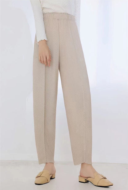 Textured Pleated Pants Women's Casual Pants Versatile Slimming Look Miyake New High-Waisted Straight Pants Narrow Version Women's Harem Pants