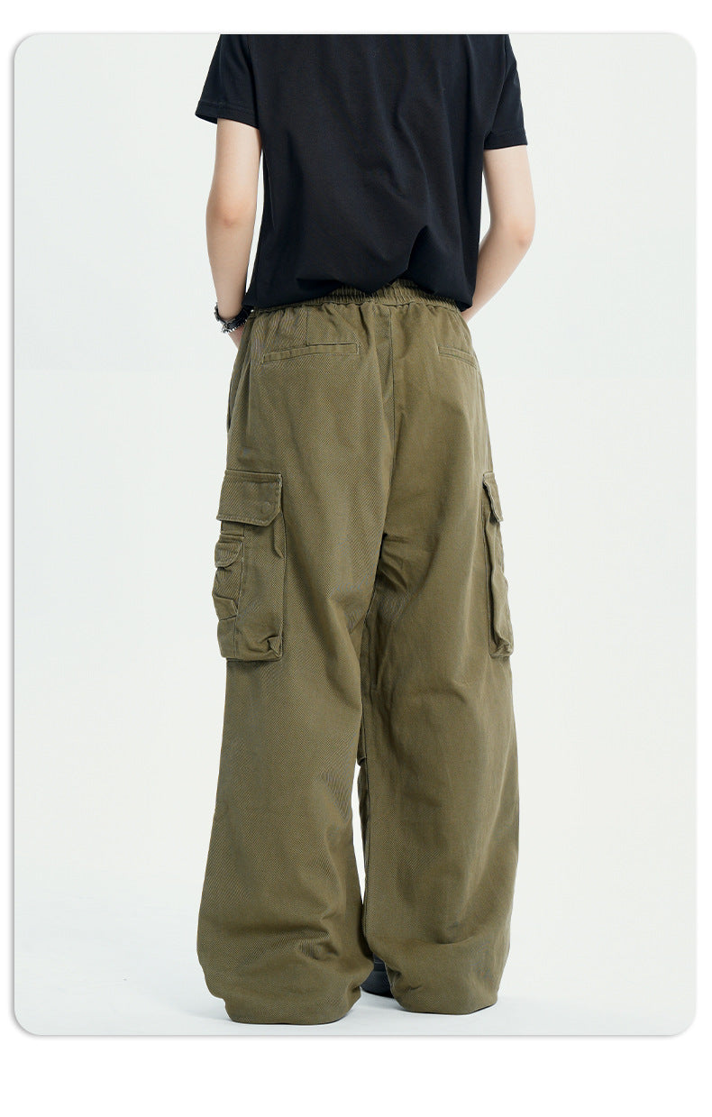 11Kn American Paratrooper Cargo Pants for Men and Women, Retro Draped, Multi-Flap Pocket Pants Drawstring, Wide Legs, Slim Straight Casual Pants