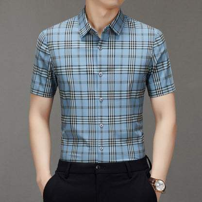 Men's Short-sleeved Shirt Summer Non-marking Non-ironing Youth Short-sleeved Shirt Men's Fashion Plaid Casual Shirt Men's Short-sleeved Shirt