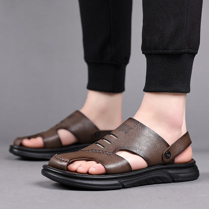 Genuine Leather Toe-Toe Sandals for Men, New Summer Style, Breathable Casual Men's Sandals, Soft Surface Beach Shoes for Men