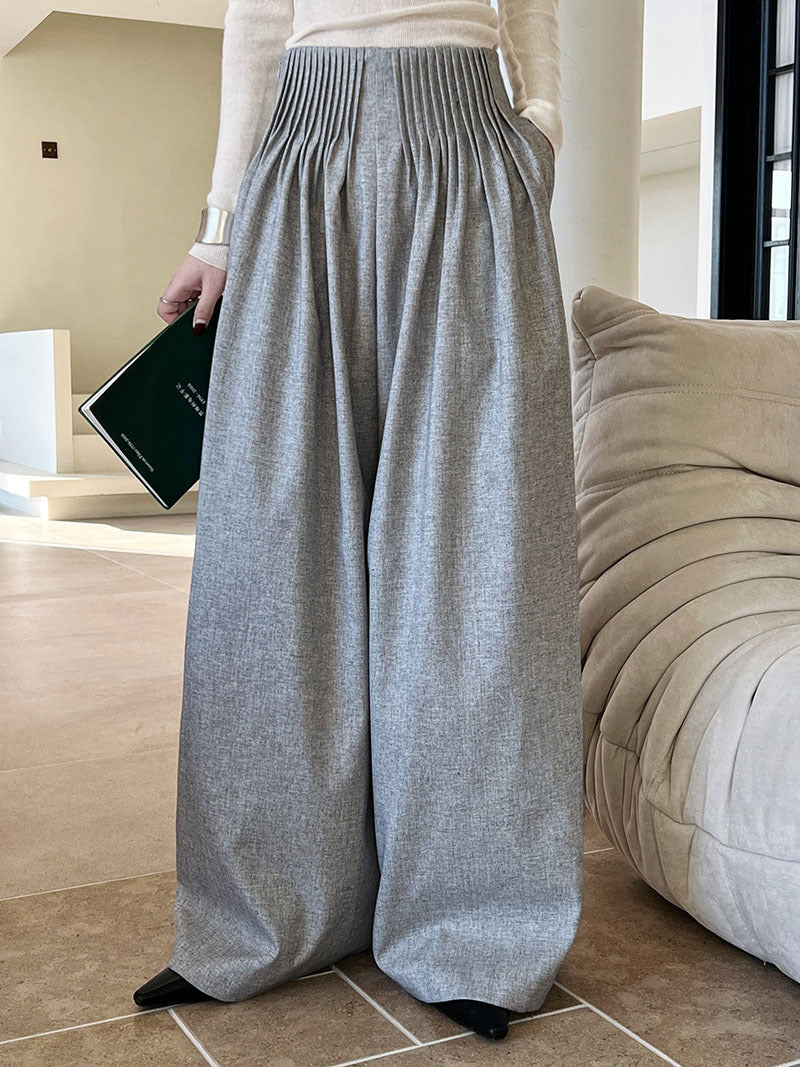 Luxi Gao Ding worsted ~ design pleated suit pants trousers women's old money style high waist mopping wide leg pants 1919