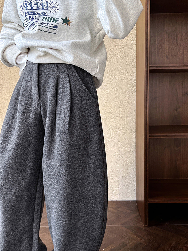 Luxi pants giant good ~ Korean thick woolen sickle pants women fall/winter new slim cashmere pants 1829