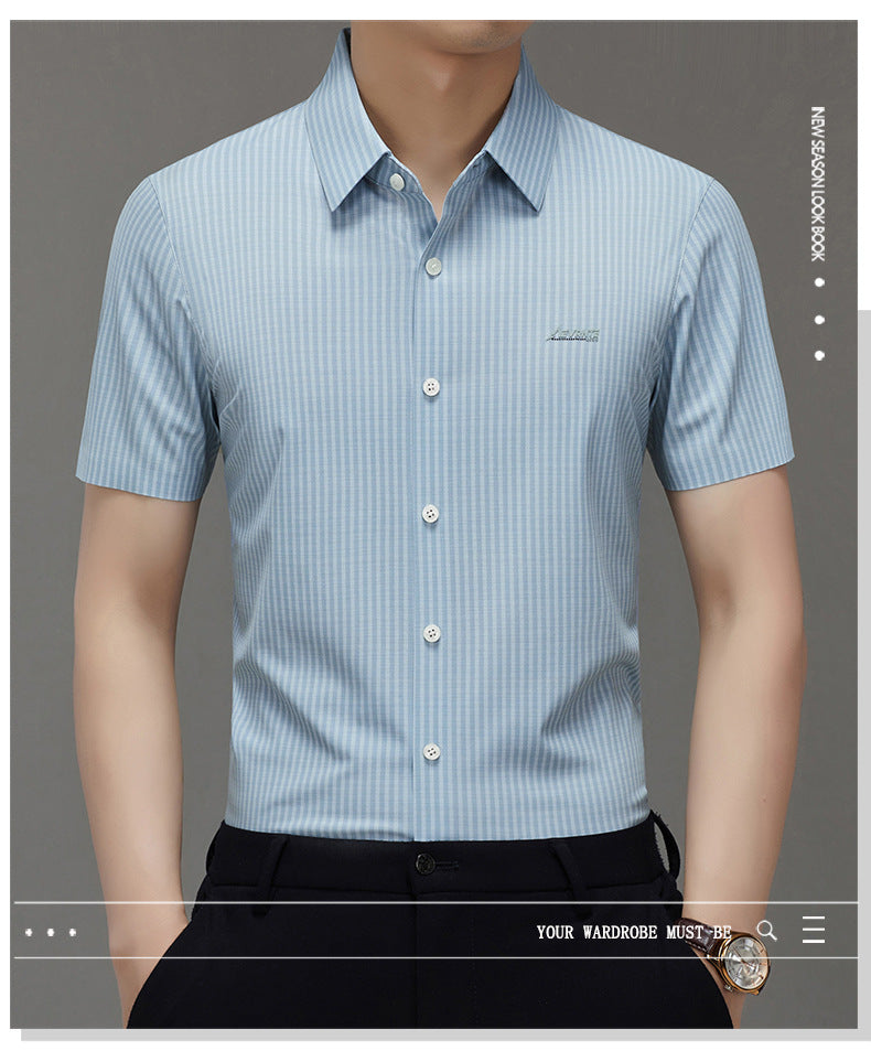 Summer High-end Jacquard Ice-feeling Non-ironing Mulberry Silk Short-sleeved Shirt Light Luxury High-end Business Shirt