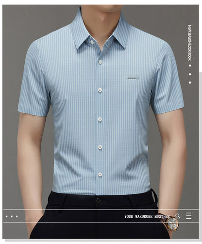 Summer High-end Jacquard Ice-feeling Non-ironing Mulberry Silk Short-sleeved Shirt Light Luxury High-end Business Shirt