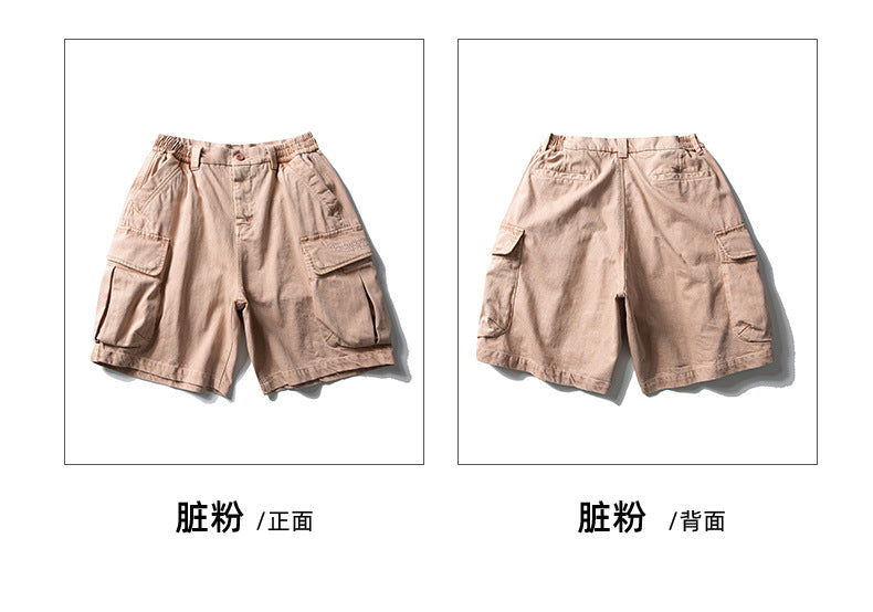 Black Fleet American-Style Shorts Men's Summer Workwear Six-Point Pants Multi-Pocket Loose Casual Couple Style Retro Heavyweight